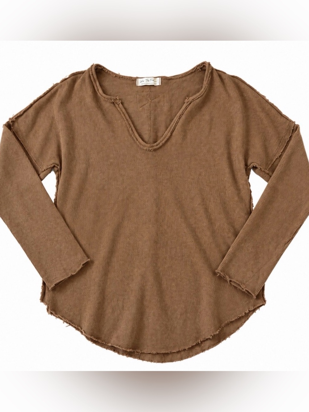 We The Free Camel Brown Long Sleeve V-Neck Sweater Top